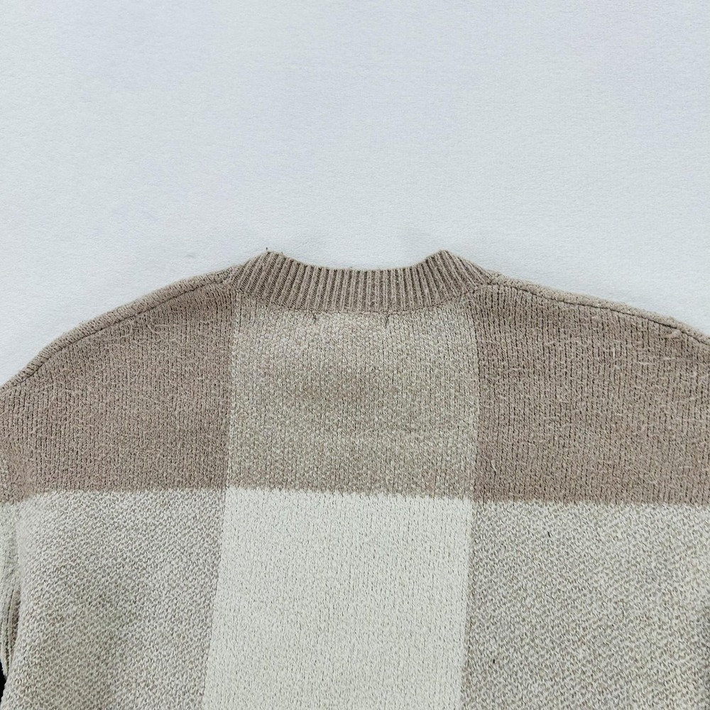 Christian Siriano Sweater Womens Medium Beige Plaid Crewneck Knit Pullover Soft - Picture 16 of 16